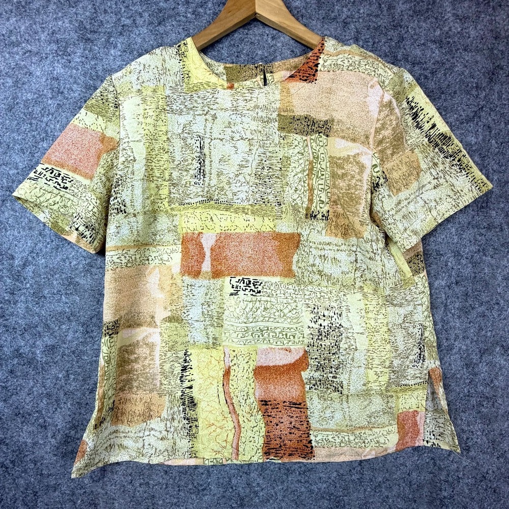 Vintage‎ K.C. Studio Blouse Top Womens Medium Earthy Abstract Retro Artsy 90s